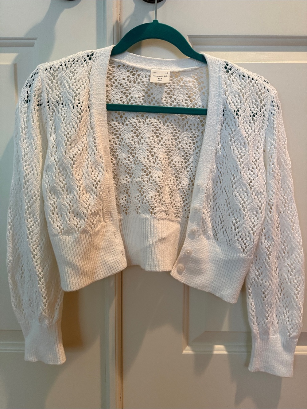abercrombie kids White Open-Knit Cropped Cardigan